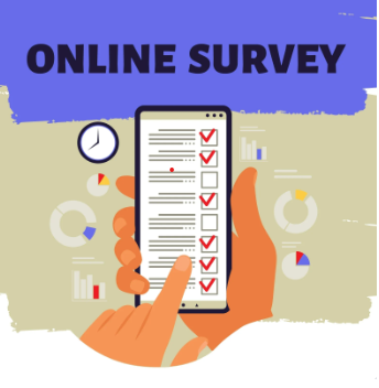 decorative image showing hands holding a phone, taking a survey