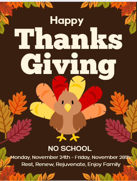 No school reminder for Thanksgiving Break