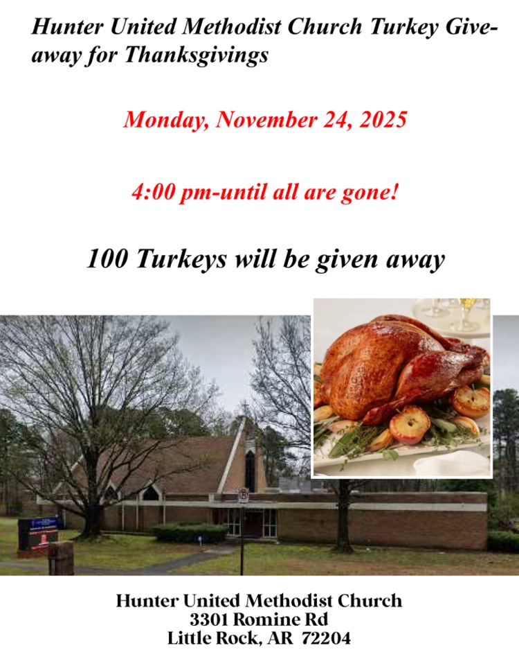 Turkey Give Away November 24th at Hunter United Methodist Church