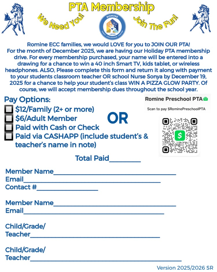 Holiday PTA Membership Drive through 12/19. 