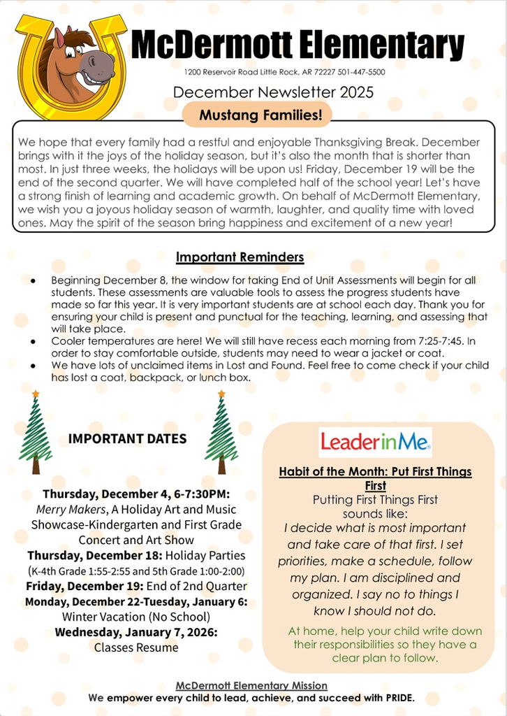 December newsletter with calendar