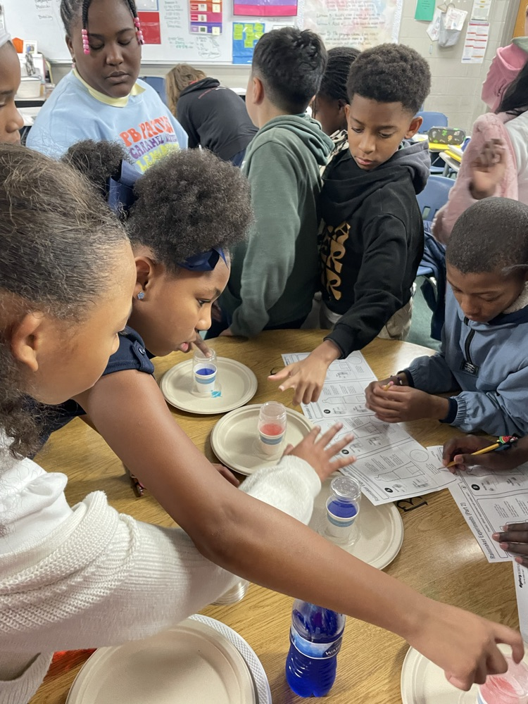 5th grade science made a model to explain how water cycles from the weather’s surface to the atmosphere and back again. By testing different temperatures for the “ocean” and “sky,” we observed evaporation and condensation, making “rain!” 