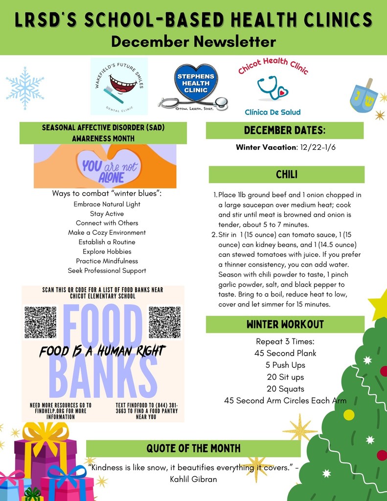 DECEMBER NEWSLETTER - CHICOT HEALTH CLINIC INFO, RECIPES, AND FOOD BANK LOCATIONS