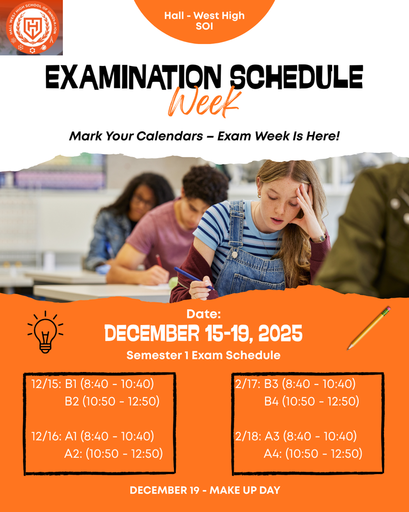 Flyer of Hall - West Examination Schedule in English.