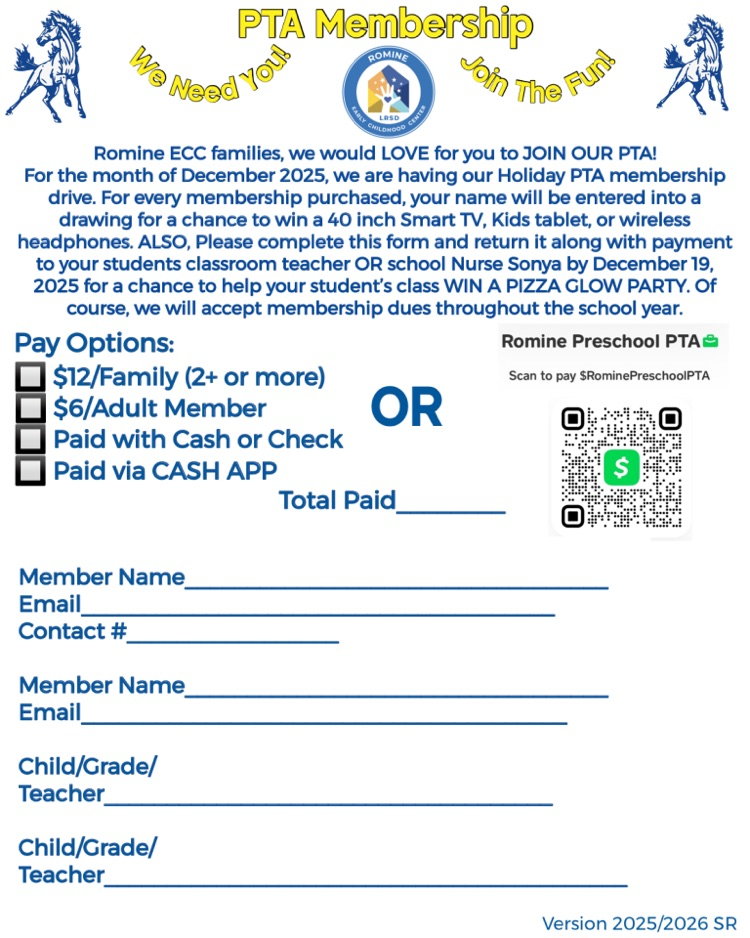 12/19/25 PTA sign up deadline for December 2025 door prize