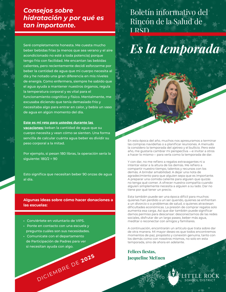 Spanish version of Health Corner Newsletter 1st page