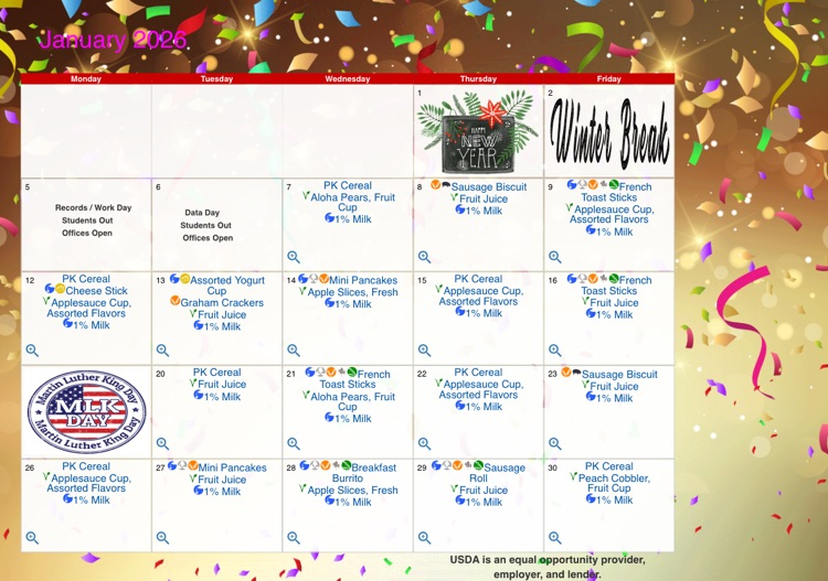 January breakfast menu! 