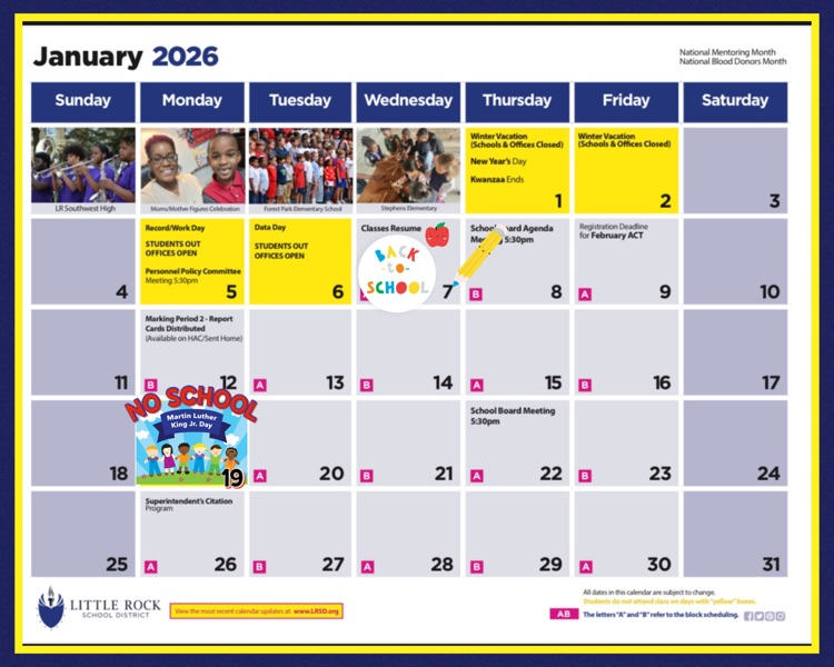 No school on MLK Day 1/19/26