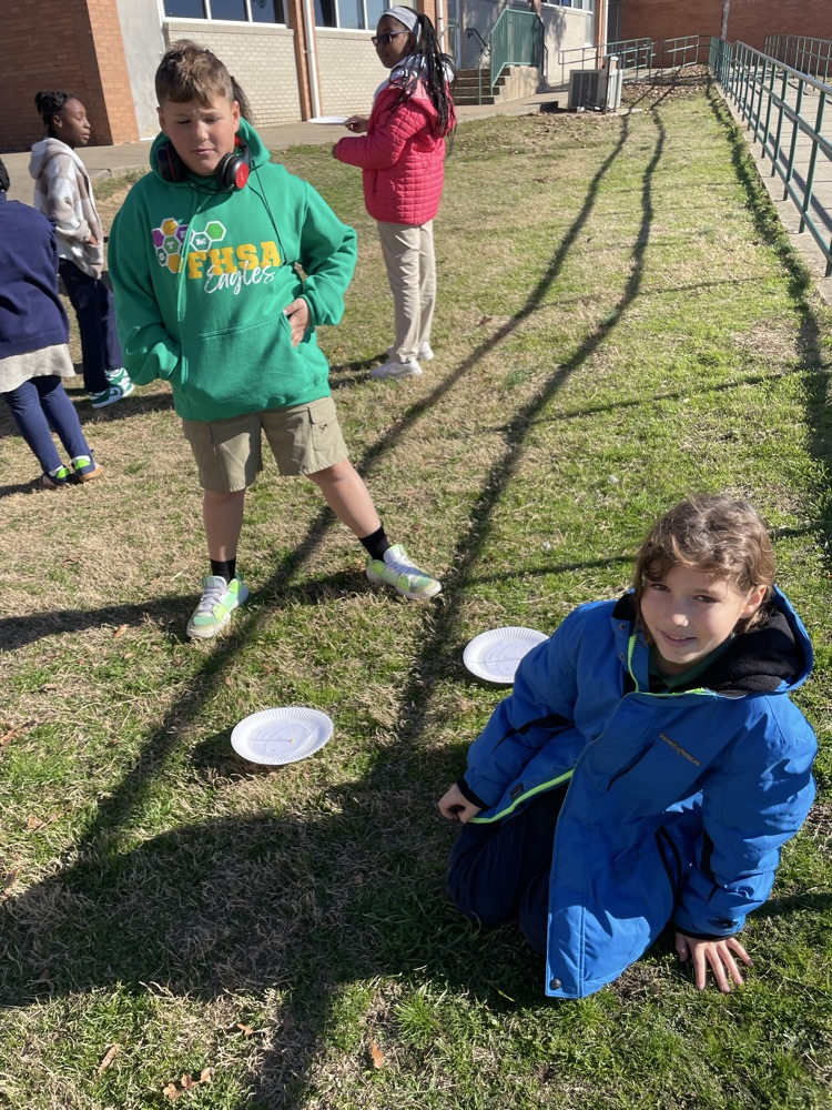 Students in 5th grade science made their own shadow clocks and were able to test them outside to see how the position of the sun can tell them the time of day! 