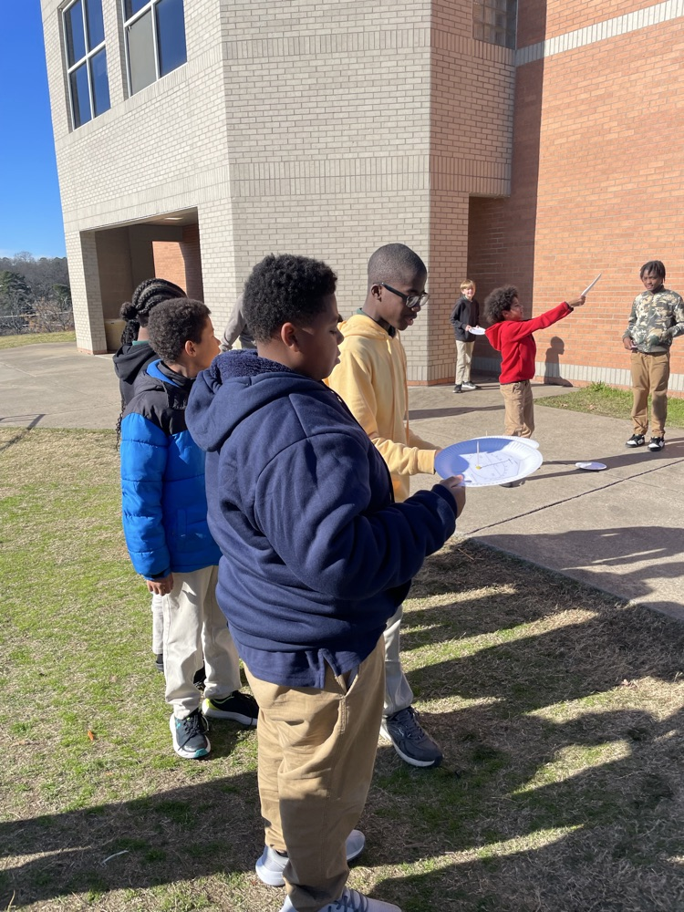 Students in 5th grade science made their own shadow clocks and were able to test them outside to see how the position of the sun can tell them the time of day! 
