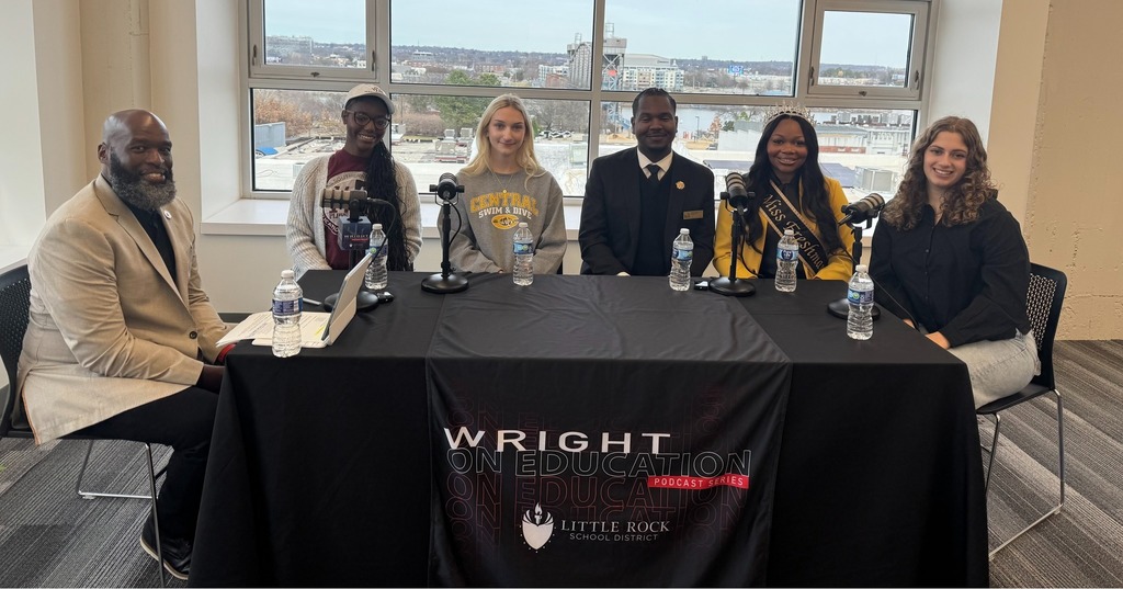 Dr. Wright and five recent LRSD graduates pose for a picture before recording the 6th episode of Wright on Education