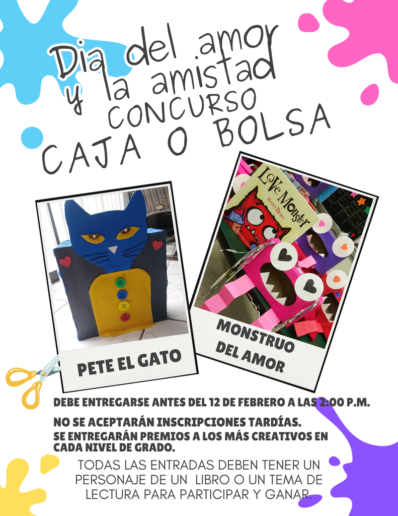 Imagen del folleto informativo sobre el concurso de cajas o bolsas de San Valentín con temática de personajes de libros, organizado por la biblioteca. Todas las participaciones deben entregarse antes del jueves 12 de febrero a las 14:00 horas.