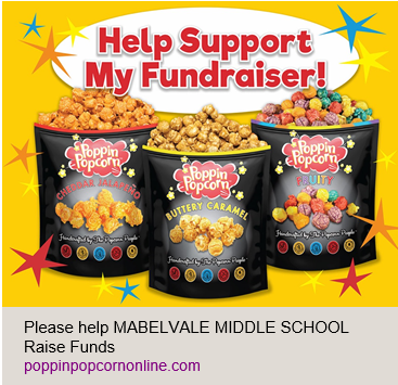 Yellow flyer with three black buckets of popcorn