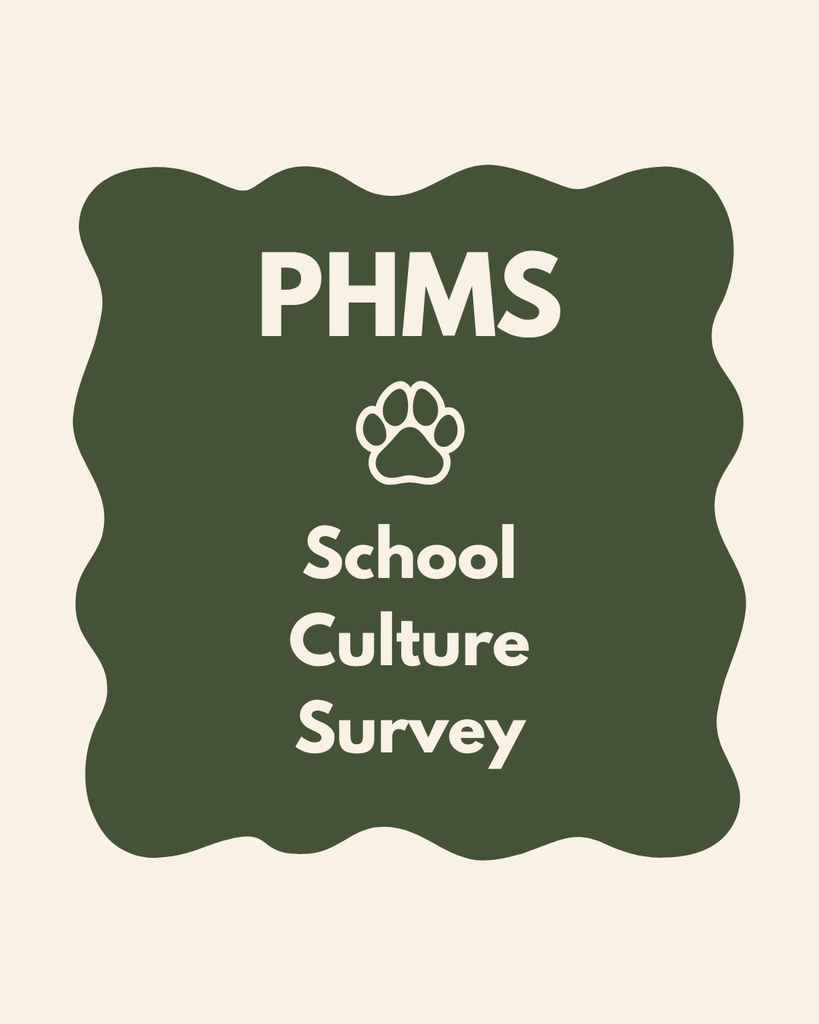 PHMS School Culture Survey on a green background with a panther paw in the middle