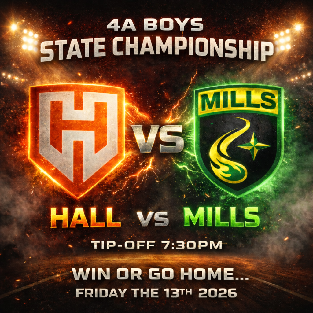 Flyer that shows the Hall vs Mills Game at 7:30 pm.