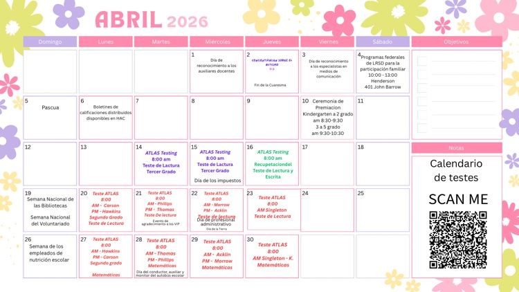 April Calendar Spanish