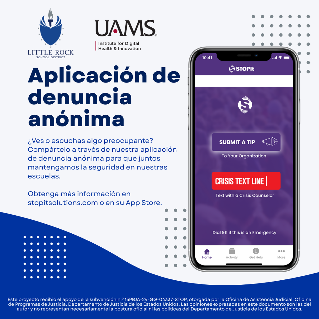 Anonymous Reporting App  graphic- Spanish