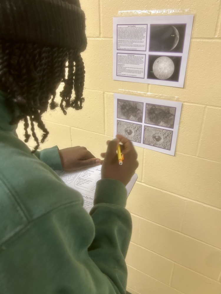 In anticipation of Artemis II’s lunar flyby this evening, Flight and Space students are using real NASA imagery to make observations like astronauts!  Students are identifying lunar features and learning how those features could have been created.