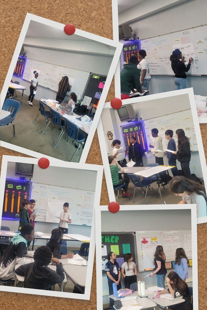 Several photos of students participating in an activity in Ms. Jefferson's math class.