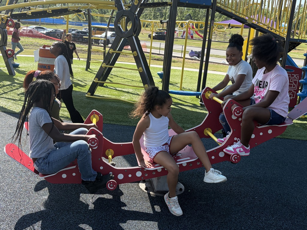 a group of studnets plays on the teeter totter at the park