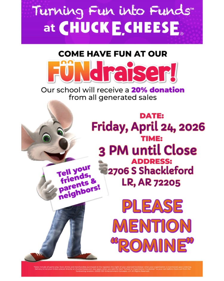 Romine ECC Chuck E. Cheese Fundraiser 