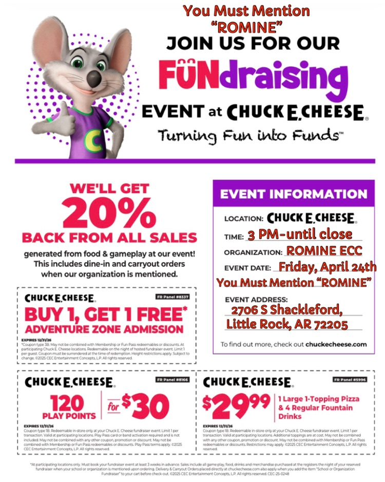 Romine ECC Chuck E. Cheese Fundraiser 