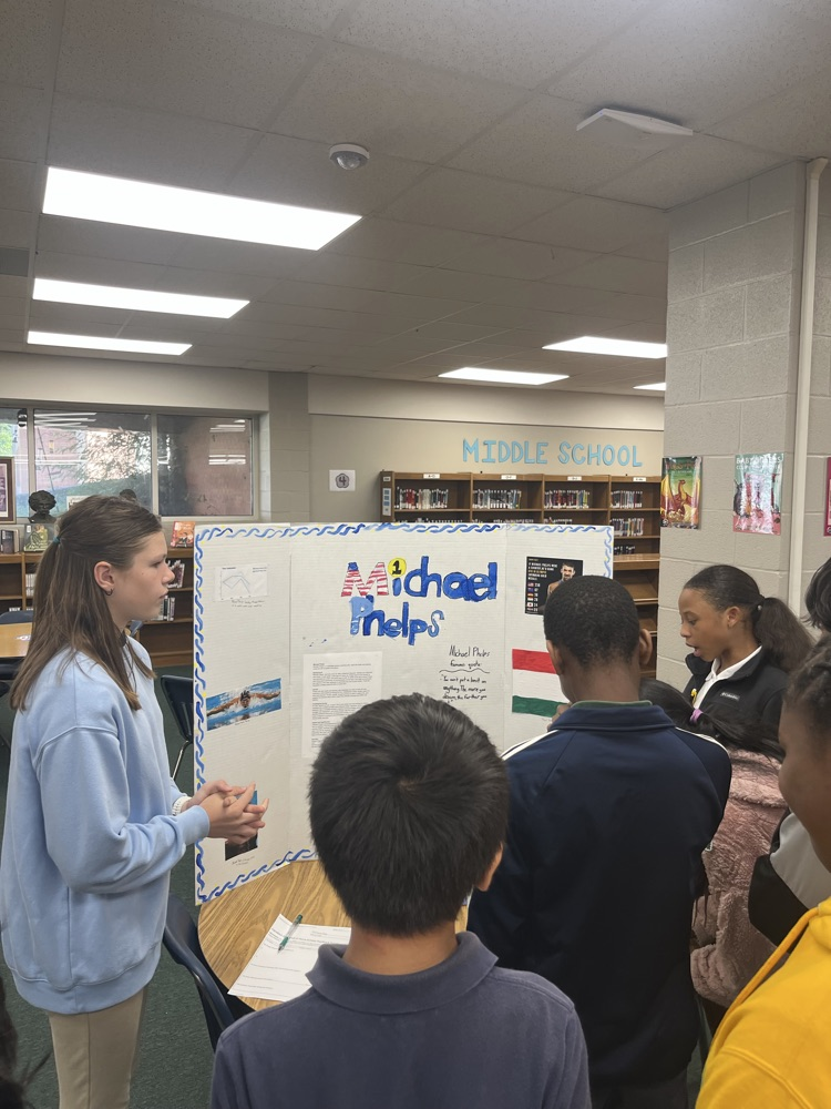 5th graders got to present their hard work on famous athletes today. They collaborated in groups researching how their athlete overcame barriers, wrote a paper together, and shared their knowledge with other students today.