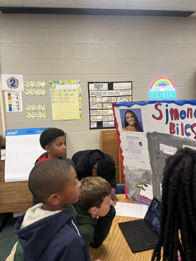5th graders got to present their hard work on famous athletes today. They collaborated in groups researching how their athlete overcame barriers, wrote a paper together, and shared their knowledge with other students today.