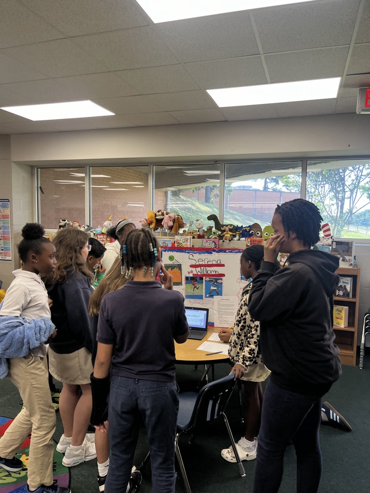 5th graders got to present their hard work on famous athletes today. They collaborated in groups researching how their athlete overcame barriers, wrote a paper together, and shared their knowledge with other students today.