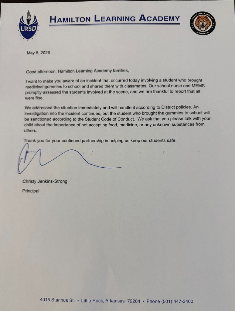 Please see important message from Hamilton Principal  Christy Jenkins-Strong regarding incident at school today, linked here.