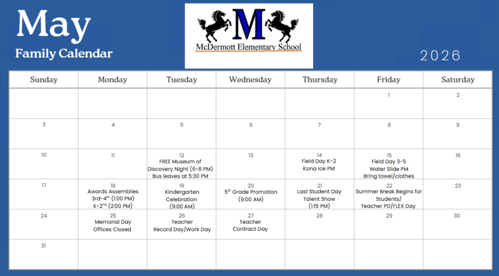 McDermott May Calendar