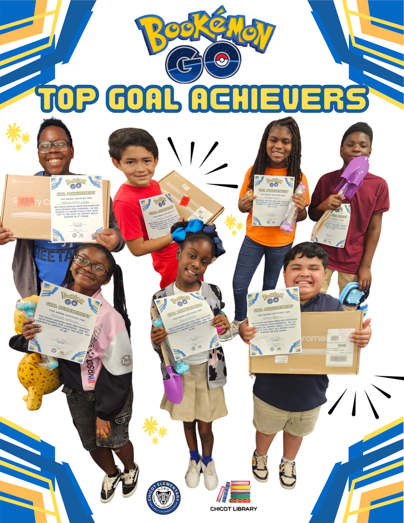 Image of students with prizes and certificates for completing the most library goals.