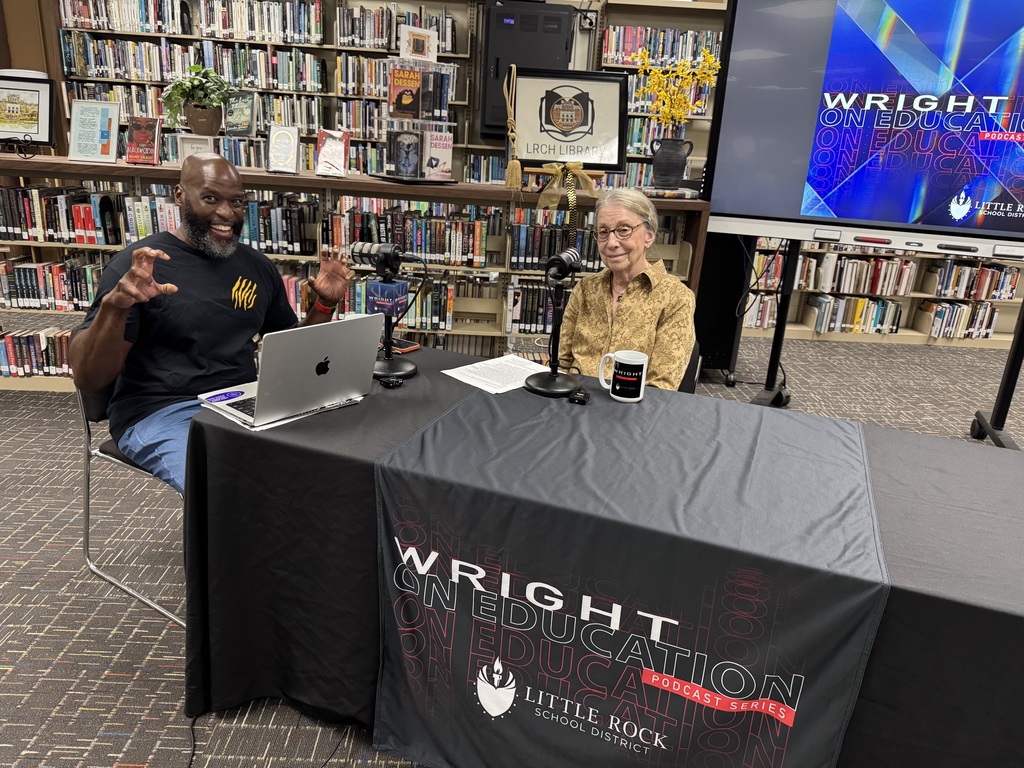 Mrs. Nancy Rousseau and Dr. Jermall Wright pose for a picture while recording the Wright on Education podcast. 