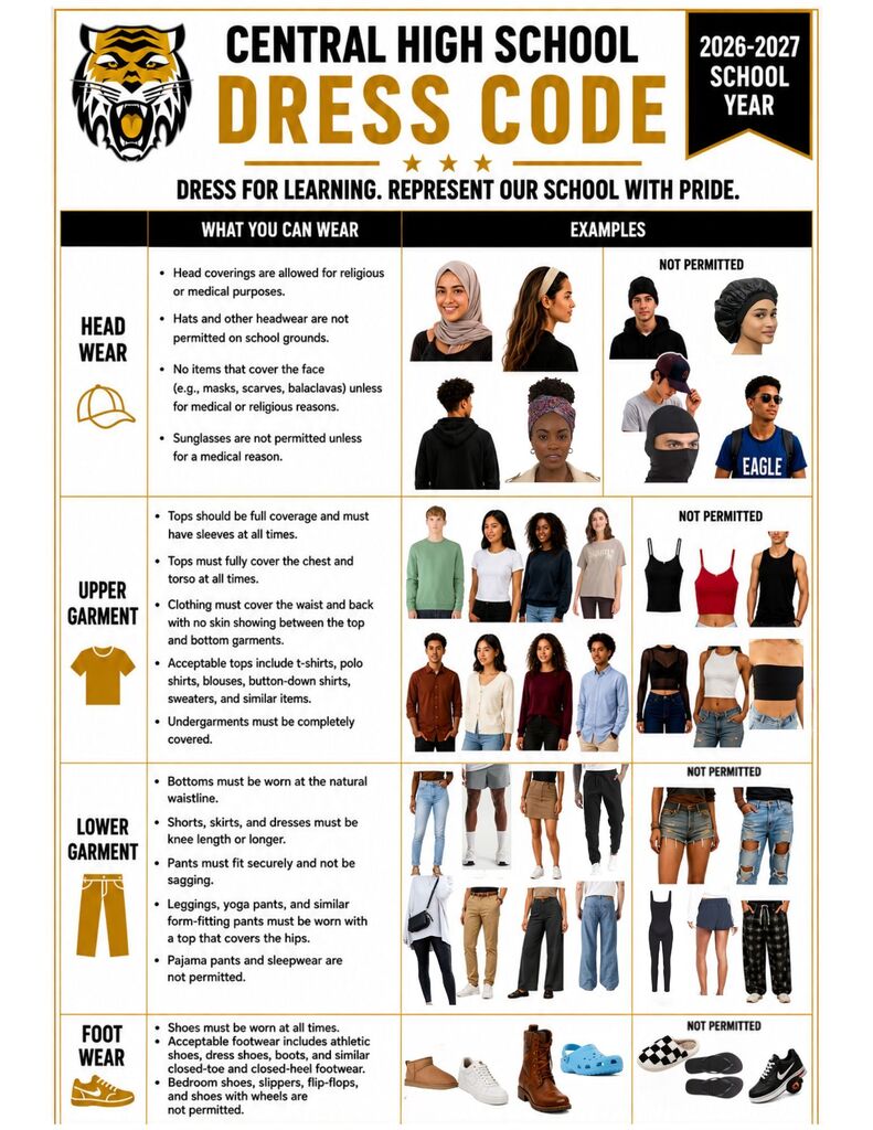 The images describe what is acceptable attire for Central High School students.