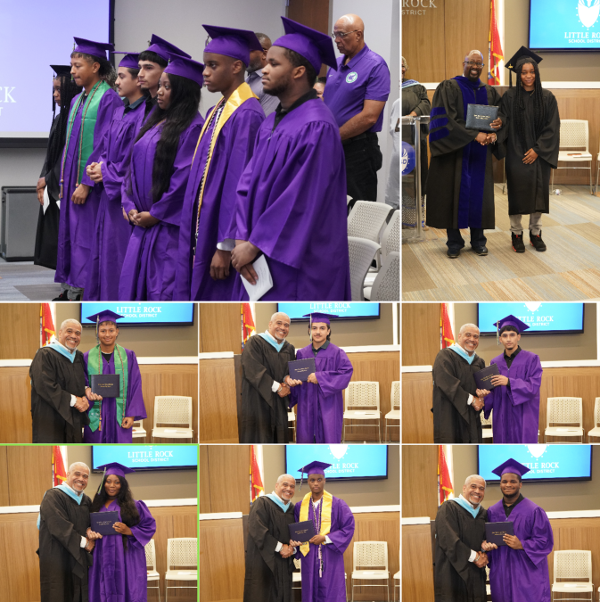 Students from Little Rock Southwest and Little Rock Central pose for pictures during their Summer School Graduation Ceremony in the LRSD Board Room