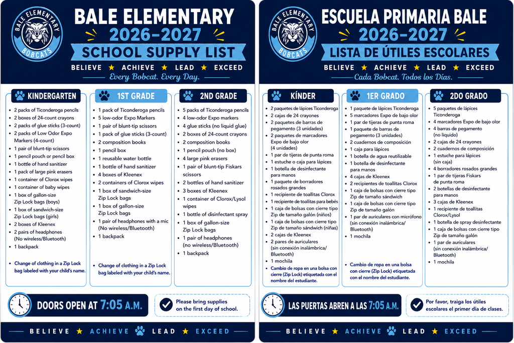 K-2nd Grade 2026-2027 School Supply 