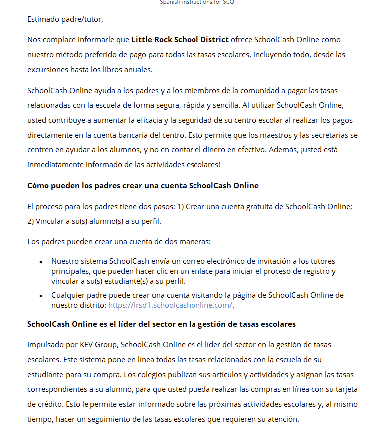 School Cash Online Directions (Spanish)