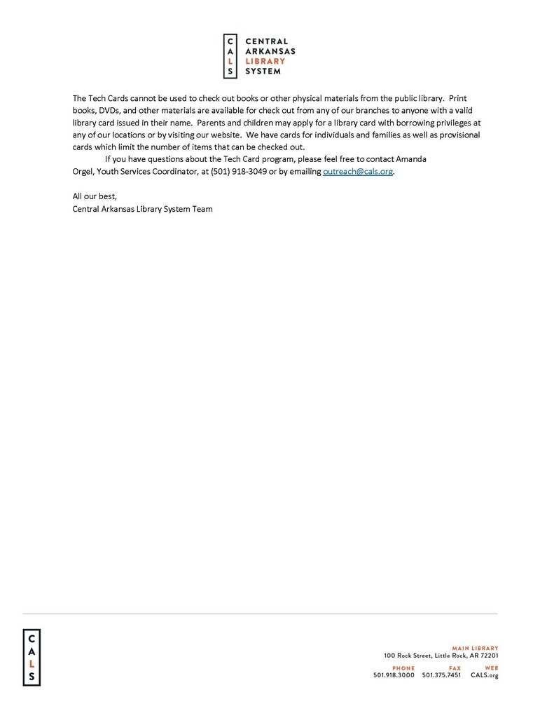 CALS Tech Card letter