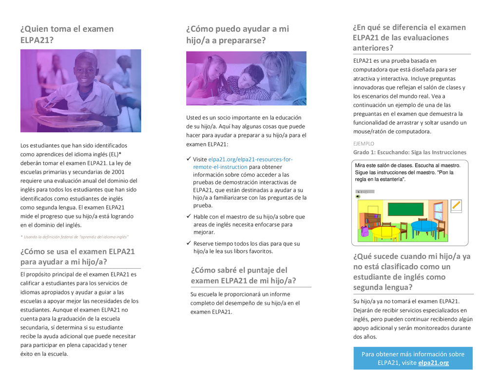 Las fechas de prueba de ELPA21 son el 7, 8, 11 y 26 de marzo