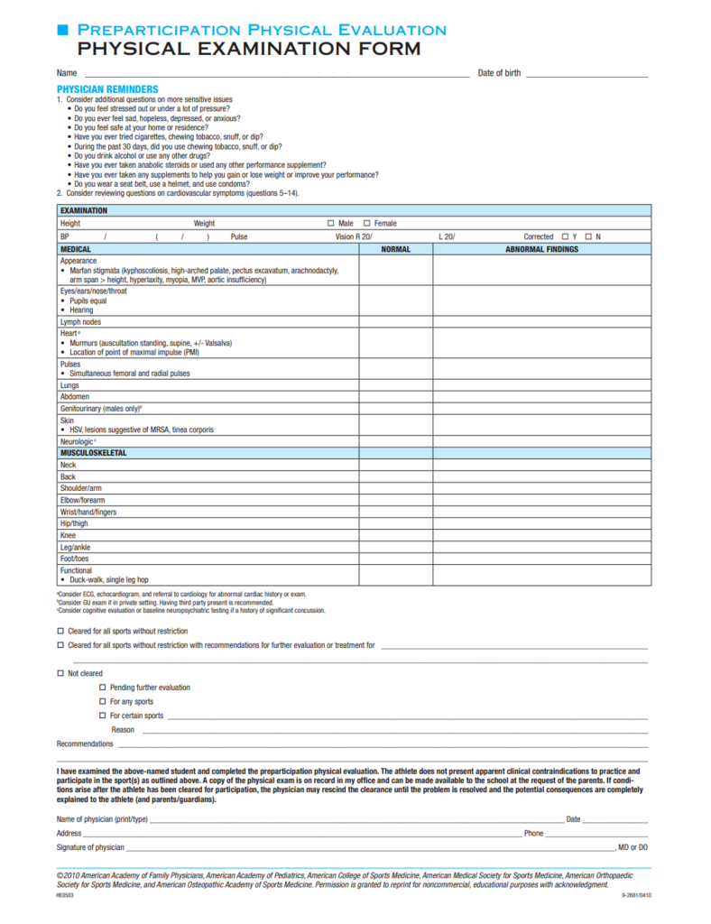 Physical Examination Form