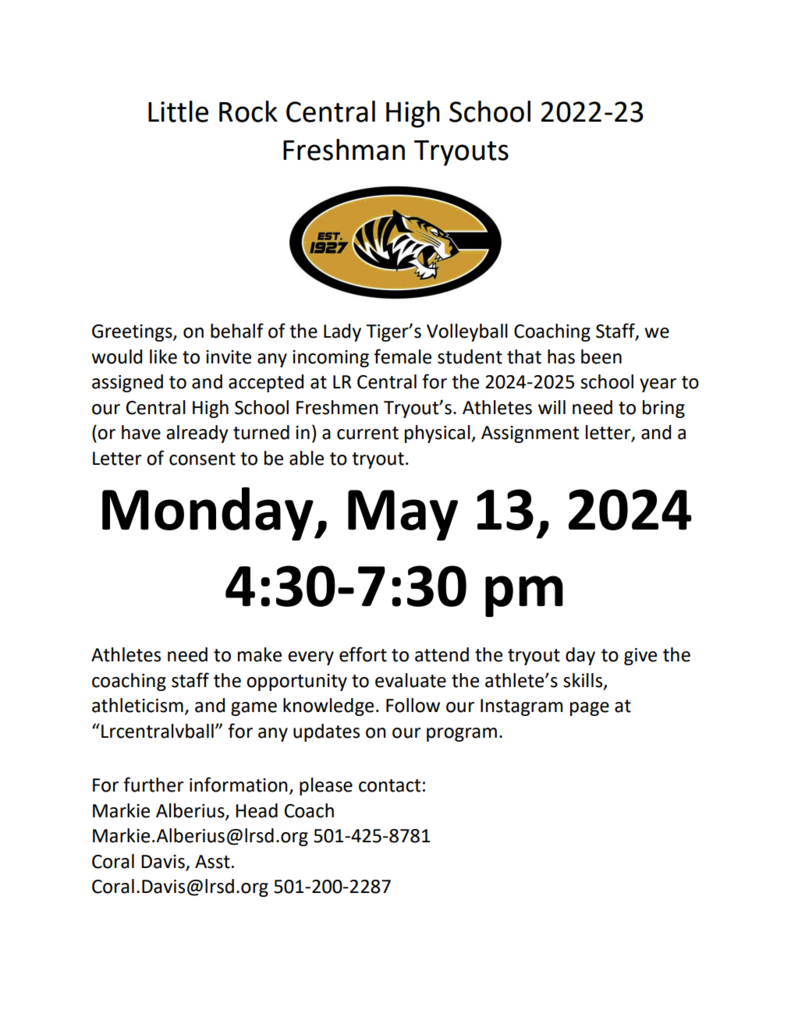 Central Volleyball tryout letter