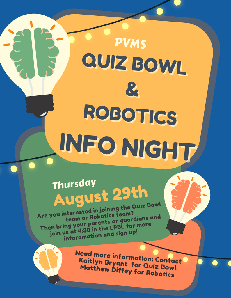 Quiz Bowl and Robotics Information Night August 29 at 4:30pm