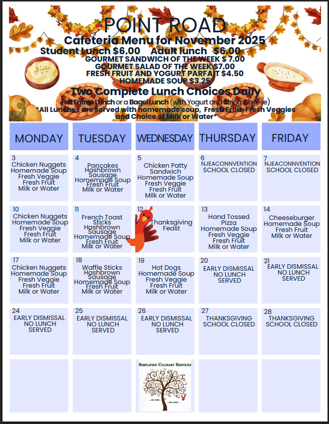 November Cafe menu at Point Road