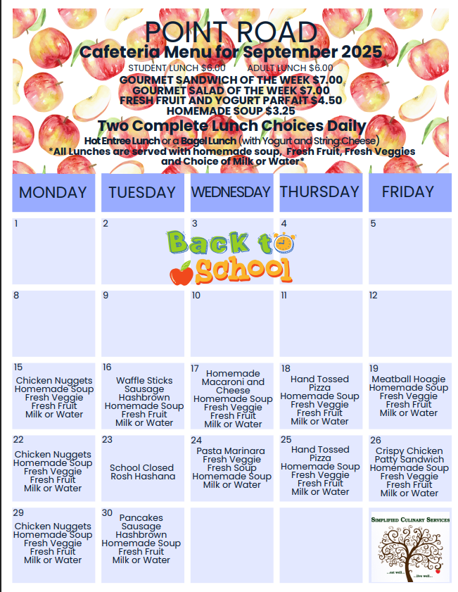 Revised Point Road September Menu