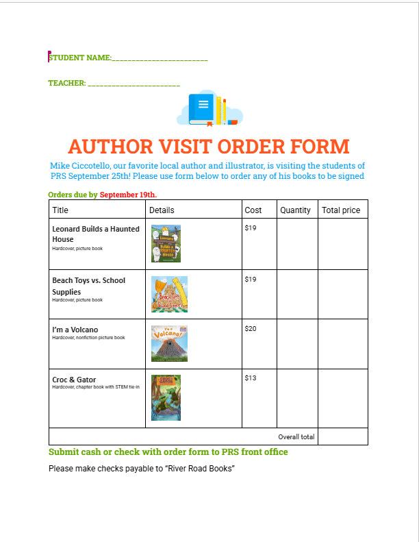 Mr. Ciccotello's Author Visit September 25th