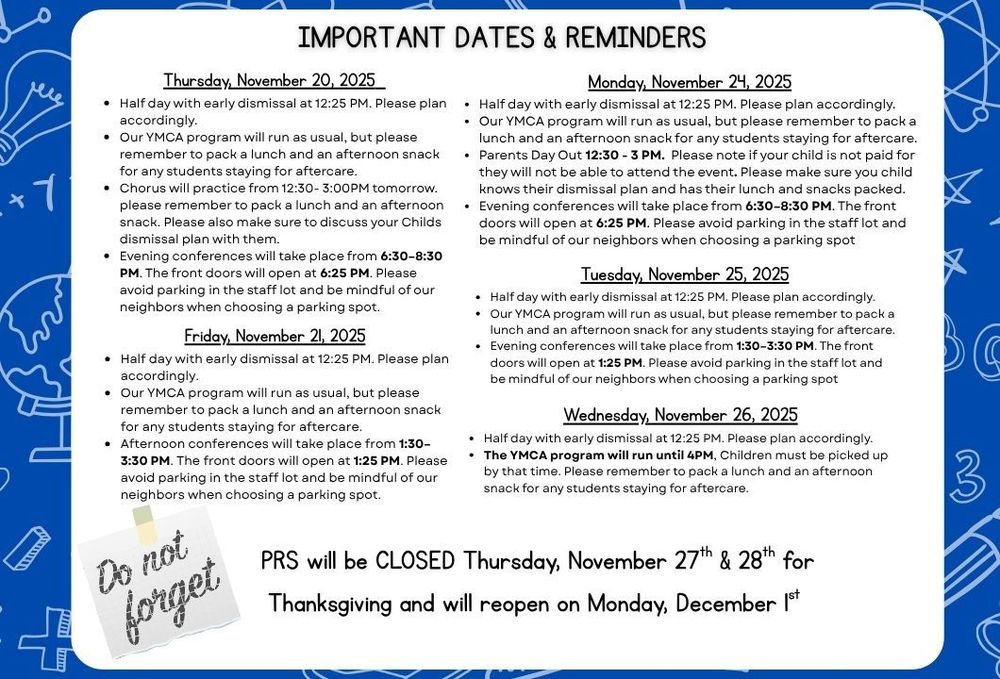 Important Dates/ Reminders 