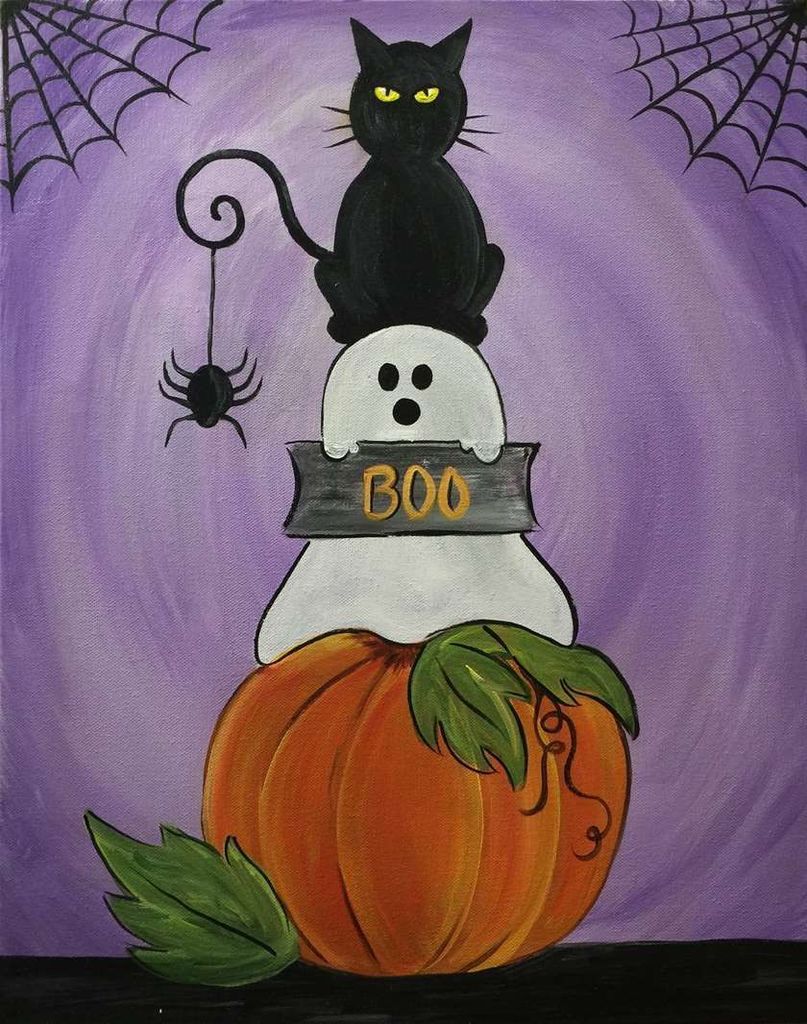 Pumpkin, ghost, black cat and spider