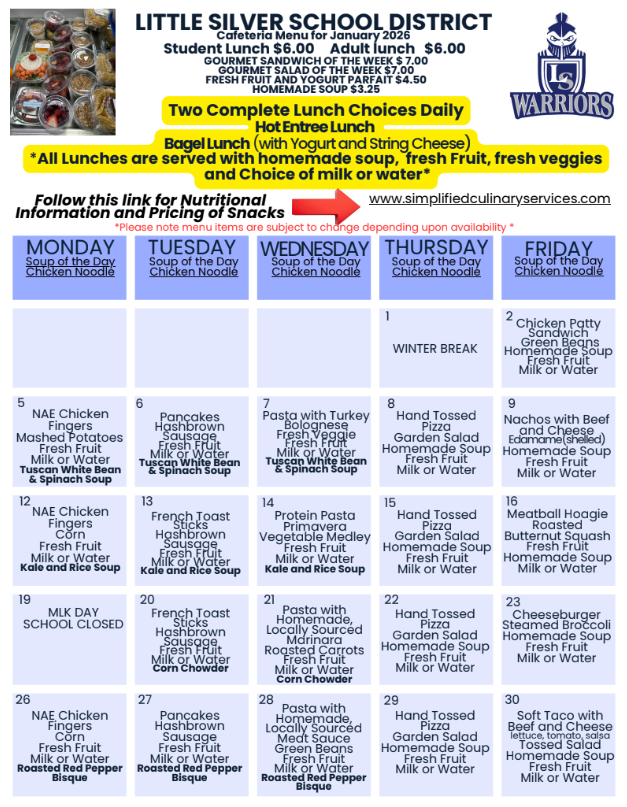 Revised January Lunch Menu