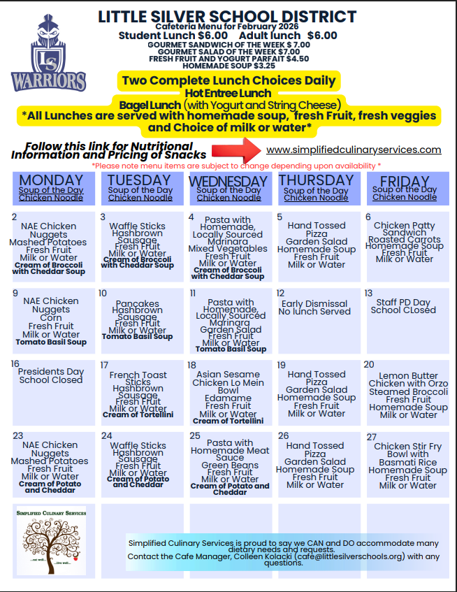 February Cafe Menu at Point Road School
