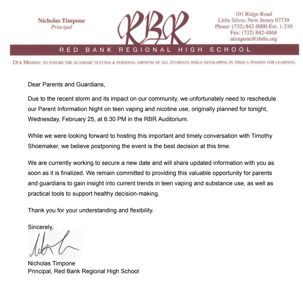RBR Parent Event  Postponed